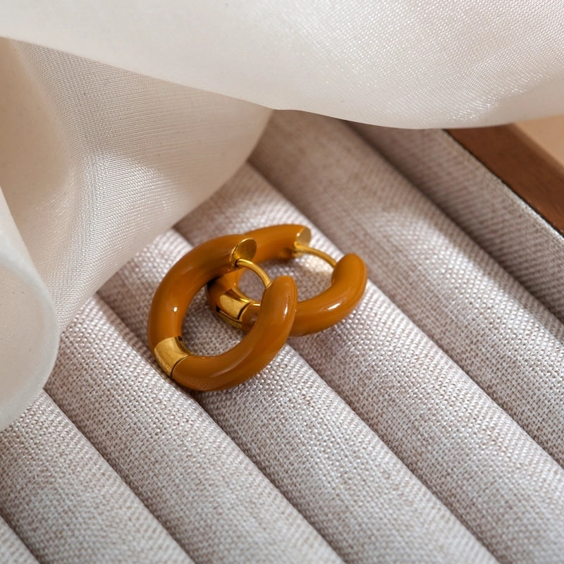 1 Pair Sweet Round Enamel 304 Stainless Steel Earrings