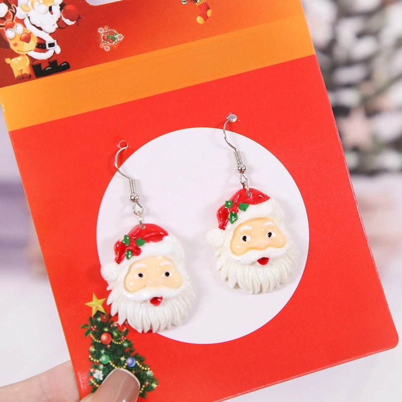 Christmas Fashion Christmas Tree Santa Claus Snowman Alloy Plastic Party Costume Props Earrings