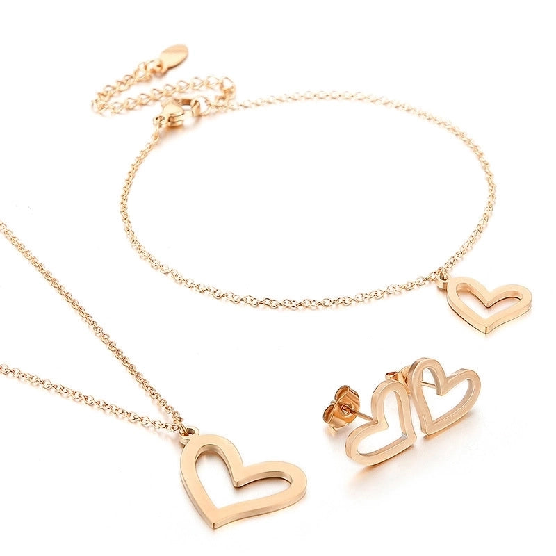 Minimalist Classic Style Heart Shape Stainless Steel Titanium Steel 18K Gold Plated Plating Bracelets Earrings Necklace