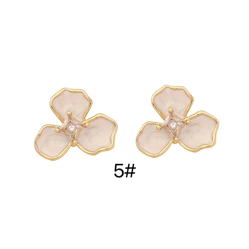 1 Pair Bohemian Minimalist Flower Enamel 316L Stainless Steel Zircon 14K Gold Plated Ear Studs