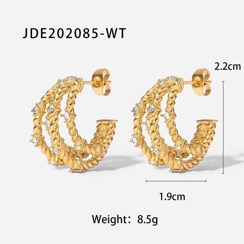 1 Pair Fashion Geometric Gold Plated 304 Stainless Steel Artificial Diamond Earrings