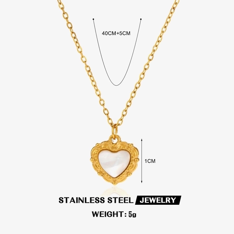 304 Stainless Steel 18K Gold Plated Minimalist Classic Style Plating Inlay Heart Shape Artificial Shell Rhinestones Pendant Necklace