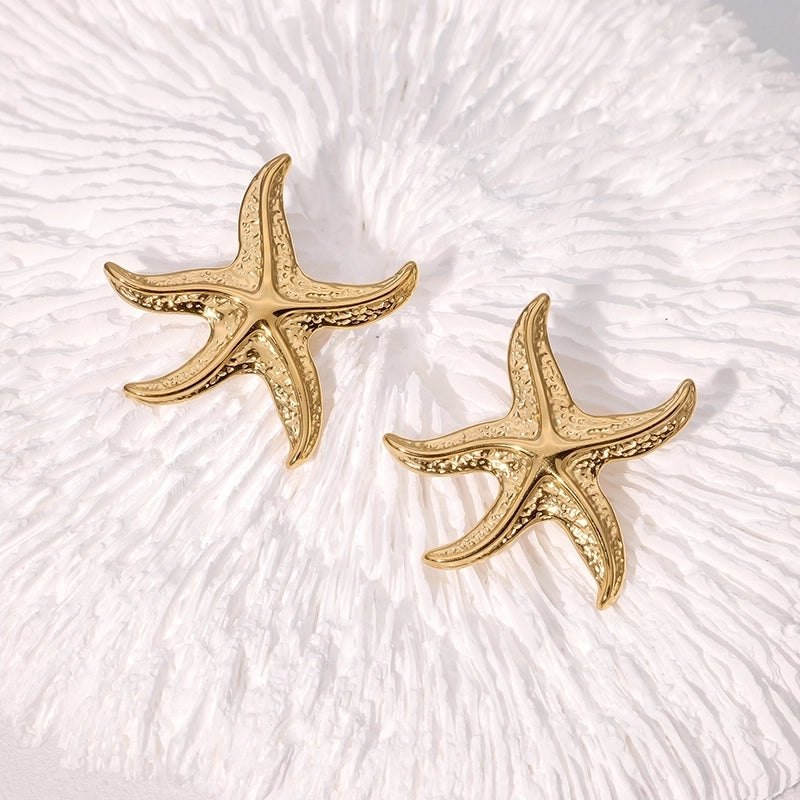 1 Pair Vacation Marine Style Beach Starfish 304 Stainless Steel 18K Gold Plated Ear Studs