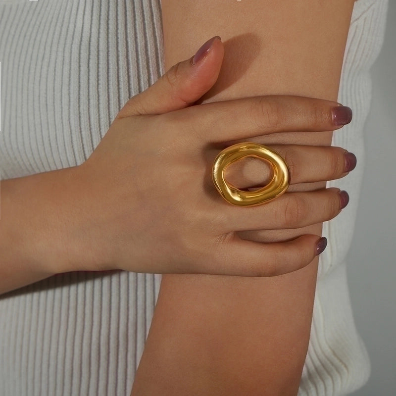 Casual Minimalist Commute Solid Color Titanium Steel 18K Gold Plated Plating Hollow Out Rings