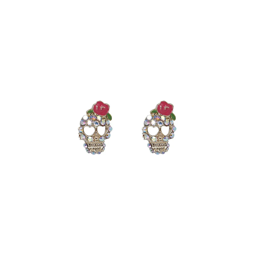 Novelty Design Alloy Skull Earrings Daily Plating Rhinestone Stud Earrings 1 Set