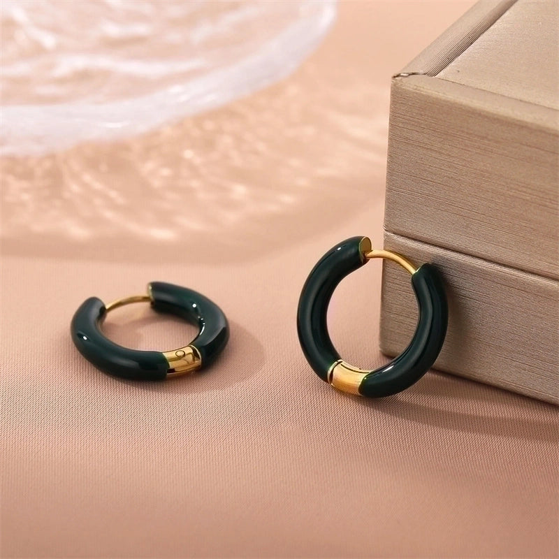 1 Pair Minimalist Circle Enamel Plating Stainless Steel Titanium Steel 18K Gold Plated Earrings