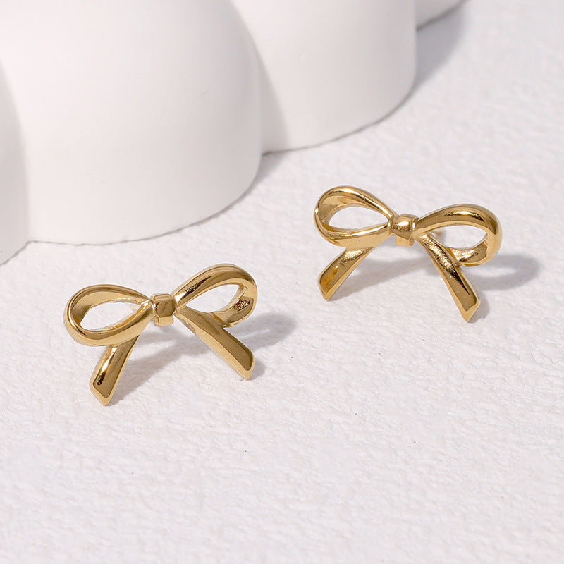 Minimalist Bowknot Bowknot Stainless Steel Electroplating Stud Earrings