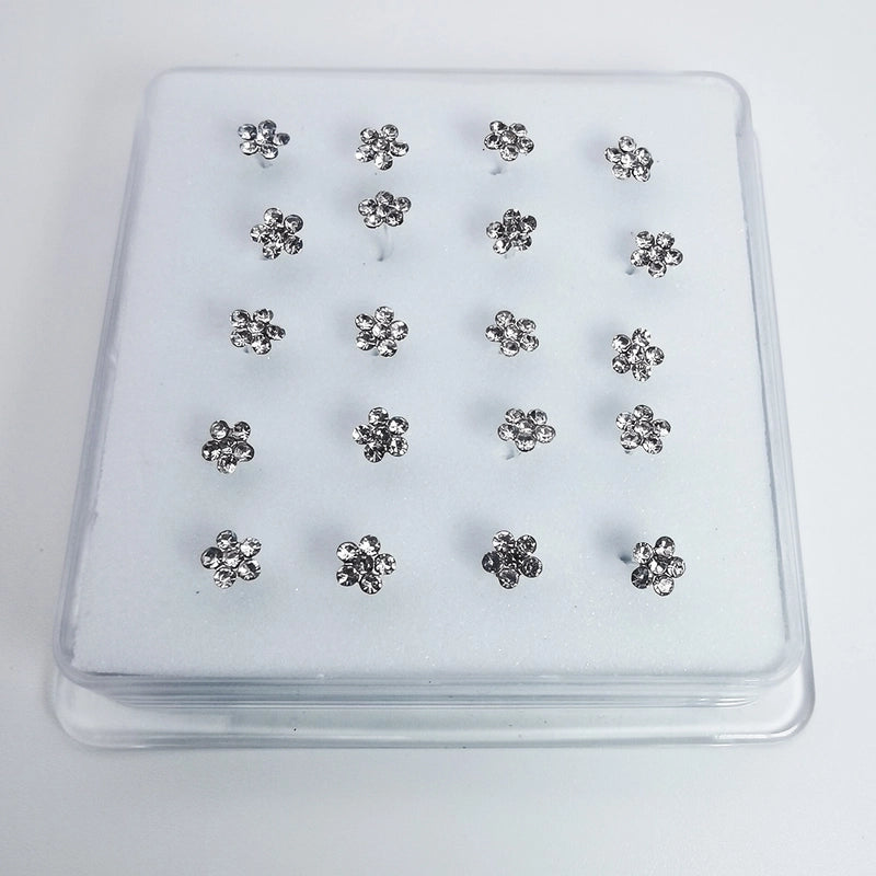 Minimalist Flower Copper Silver Plated Rhinestones Nose Studs In Bulk