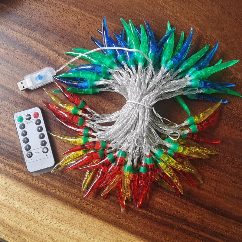 LED Red Pepper Colored Lights String Lights Flashing Lights New Year Christmas Holiday Decorative Atmosphere Lights New Year Home Layout Lighting