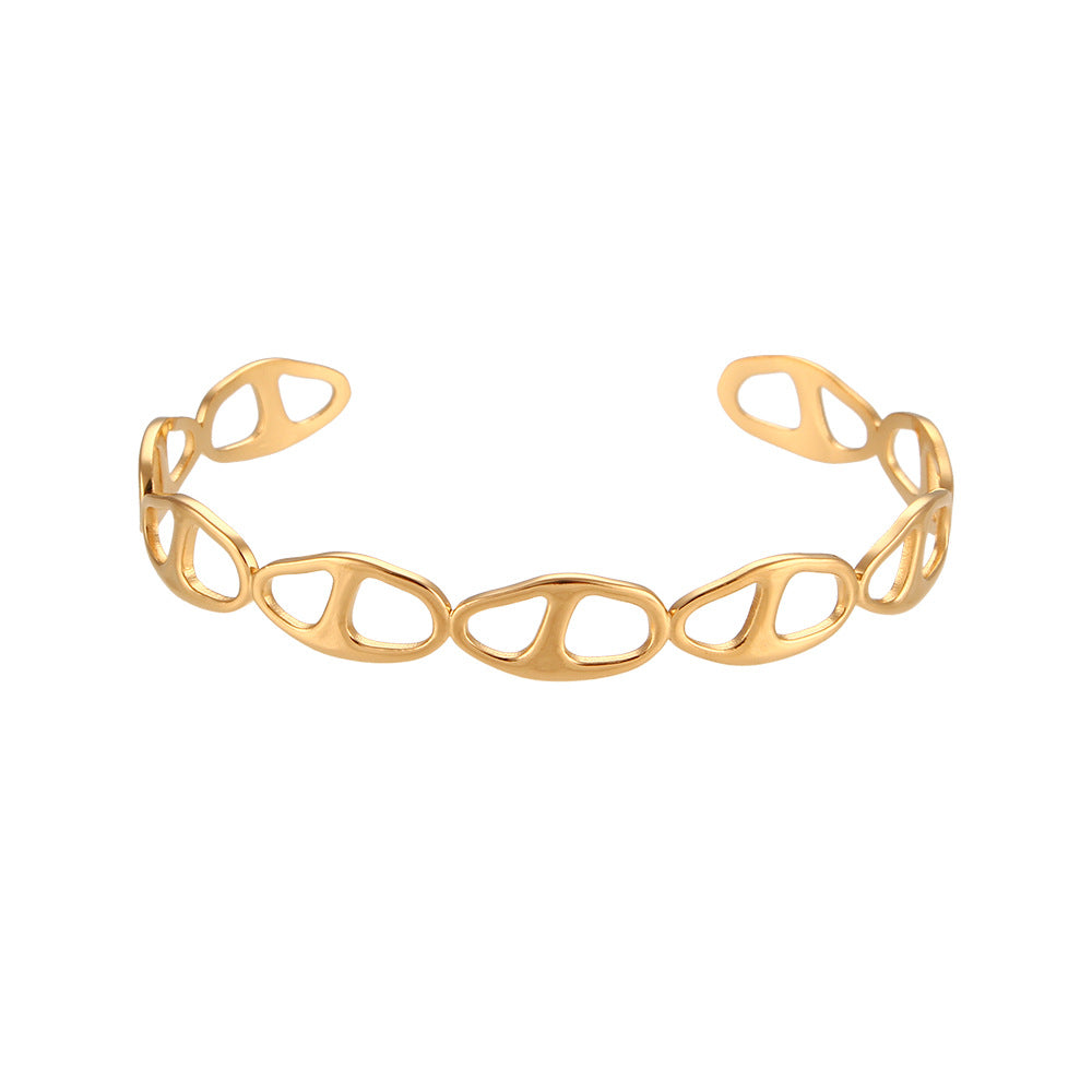 Fashion Ellipse Stainless Steel 18K Gold Plated Bangles