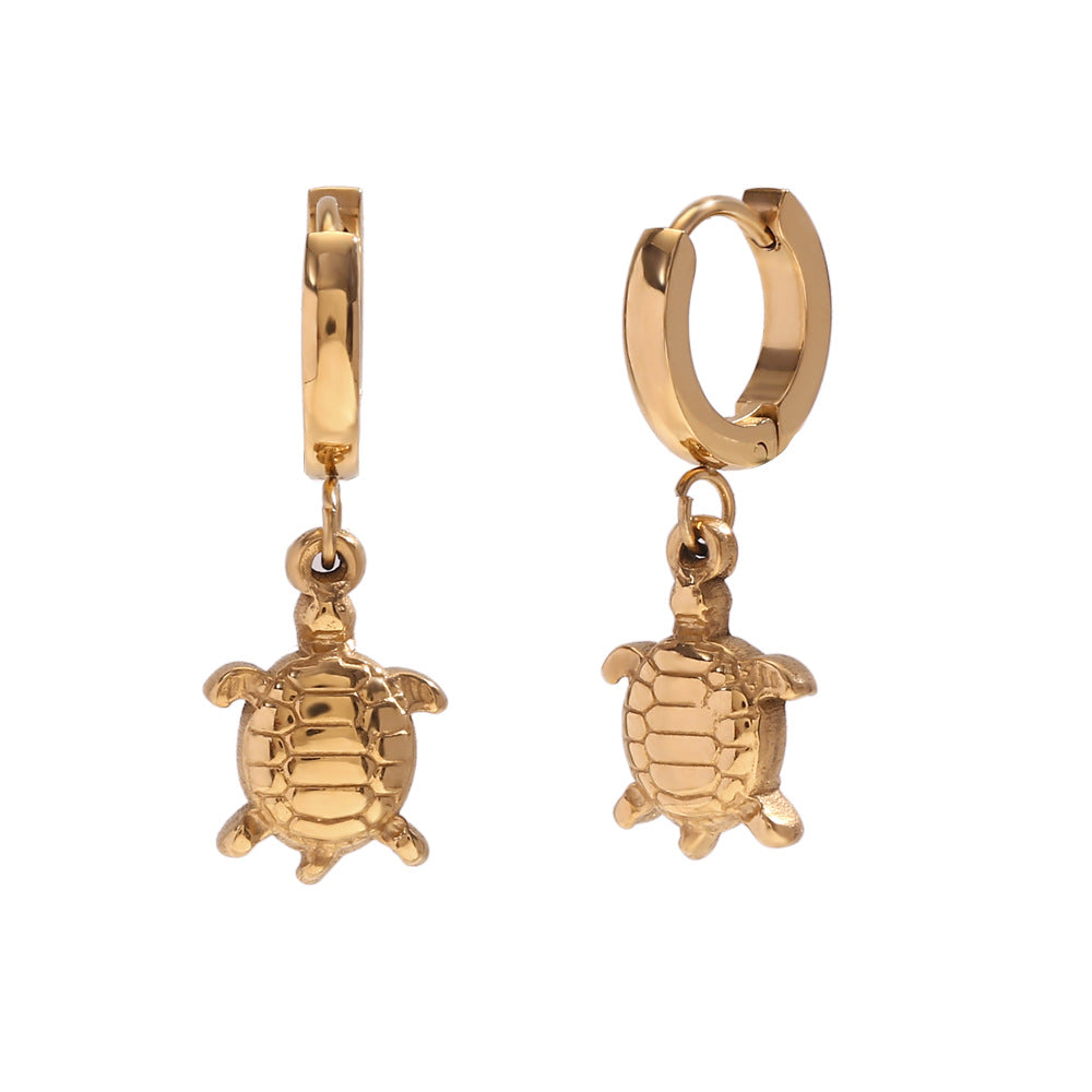 Fashion Dolphin Seahorse Animal Chinese Zodiac Stainless Steel 18K Gold Plated Earrings