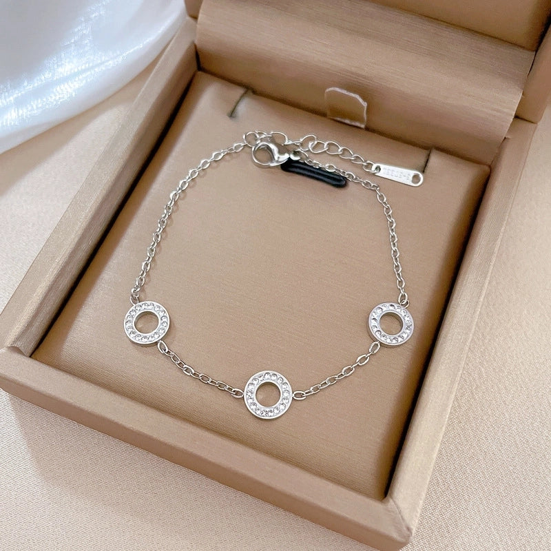 Minimalist Round Titanium Steel Inlay Zircon Bracelets