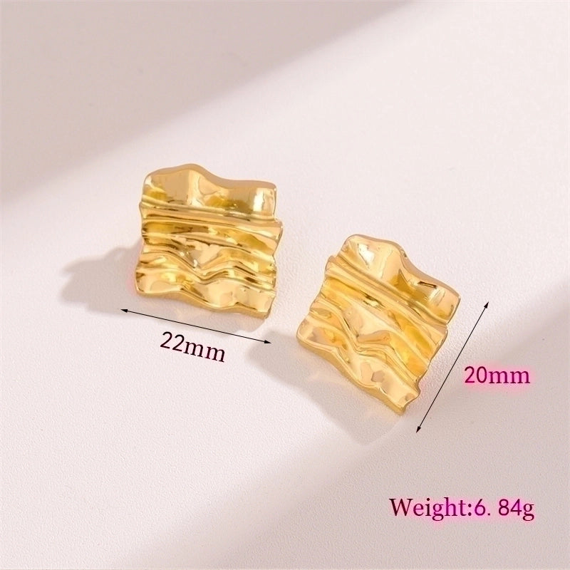 1 Pair Retro Minimalist Irregular Square Plating Stainless Steel 18k Gold Plated Ear Studs
