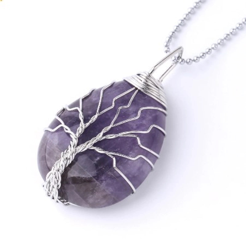 Ig Style Minimalist Tree Water Droplets Natural Stone Crystal Opal Women's Pendant Necklace Necklace Pendant