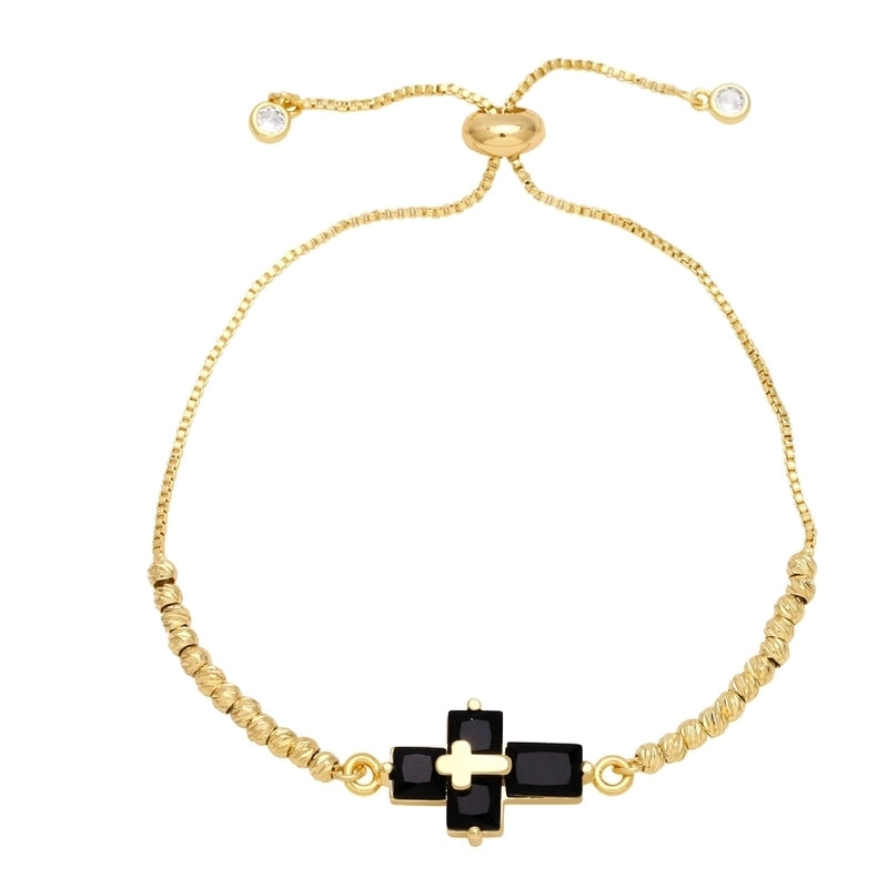 Ig Style Fashion Minimalist Cross Copper 18k Gold Plated Zircon Bracelets In Bulk