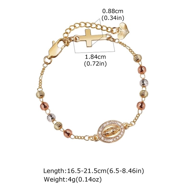 Vintage Style Religion Cross Virgin Mary Copper Zircon 18K Gold Plated Inlay Bracelets