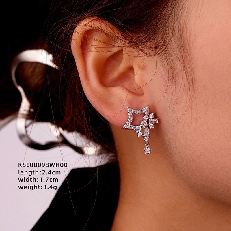 1 Pair Ig Style Minimalist Star Water Droplets Flower Plating Inlay Copper Zircon White Gold Plated Drop Earrings Ear Studs