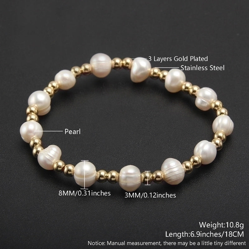 Minimalist Geometric Color Block Stainless Steel Artificial Pearl Plating 18k Gold Plated Bracelets