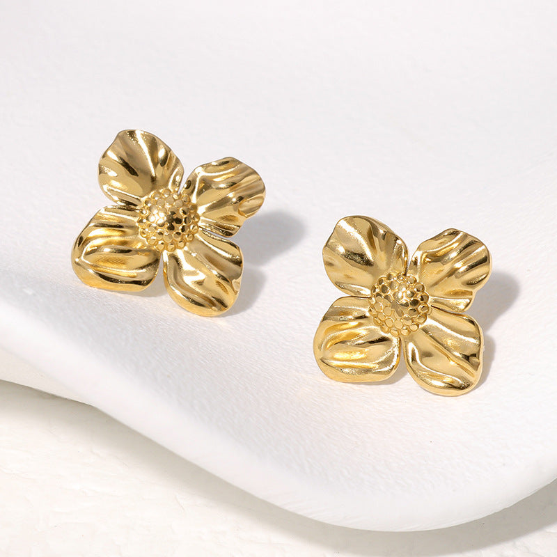 Cute Flower Stainless Steel Electroplating Stud Earrings