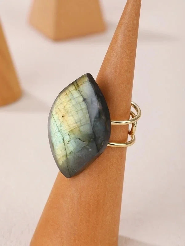 Hip-Hop Punk Irregular Labradorite Asymmetrical Irregular Labradorite Women's Open Rings