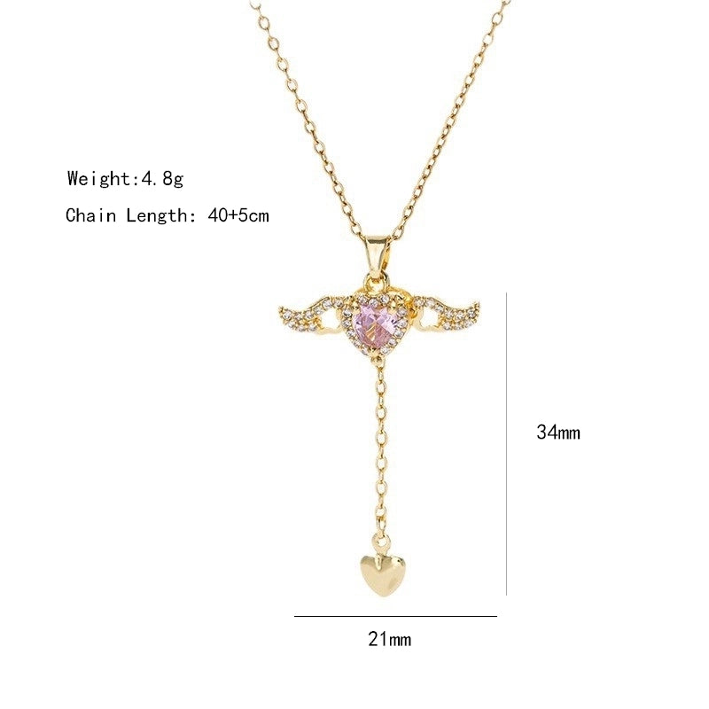 304 Stainless Steel Copper 18K Gold Plated K Gold Plated Inlay Heart Shape Wings Butterfly Zircon Pendant Necklace