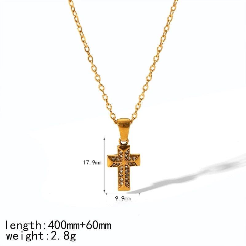 IG Style Cross 304 Stainless Steel Zircon Plating Inlay Pendant Necklace