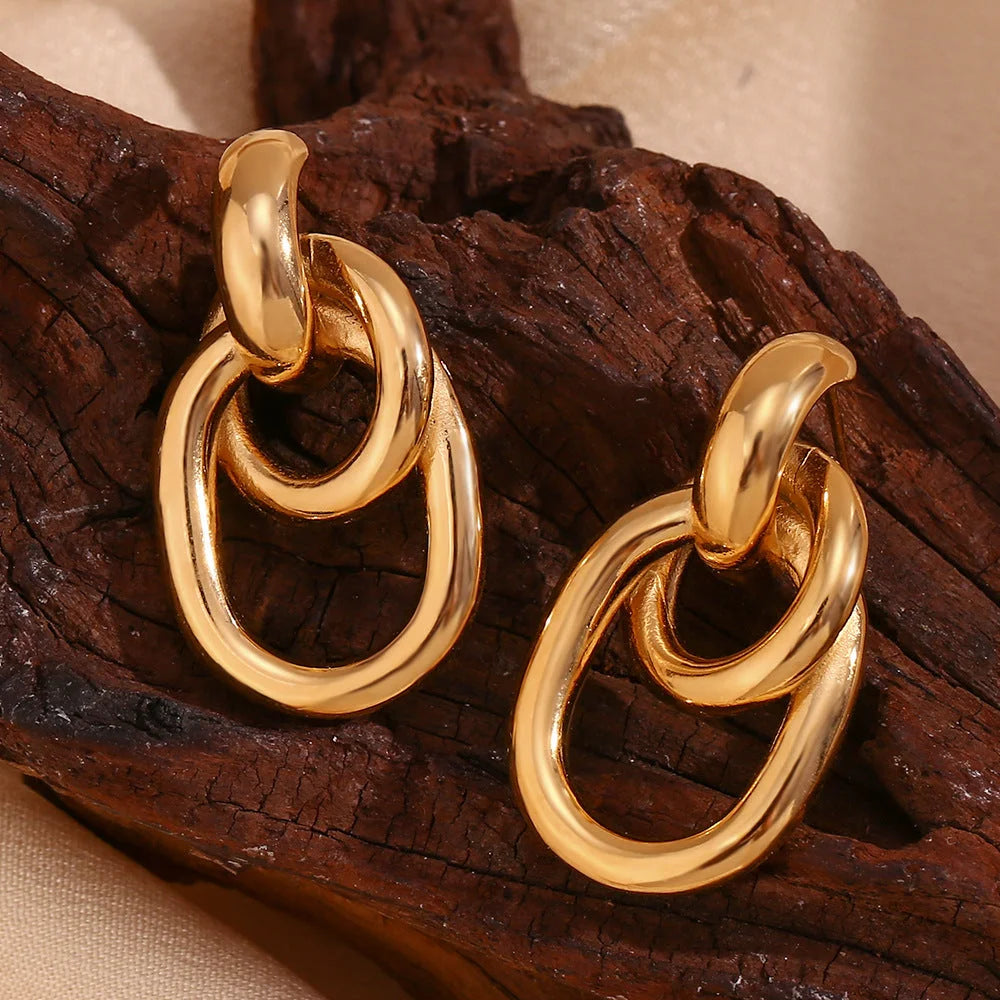 Fashion Circle Geometric Stainless Steel 18K Gold Plated Earrings