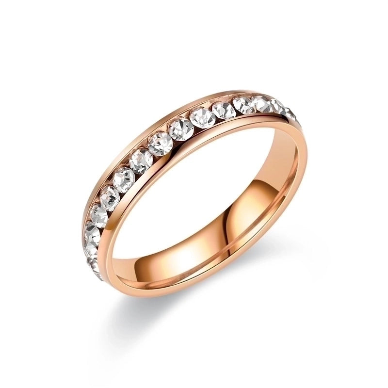 Modern Style Round Titanium Steel Artificial Diamond 18K Gold Plated Inlay Rings