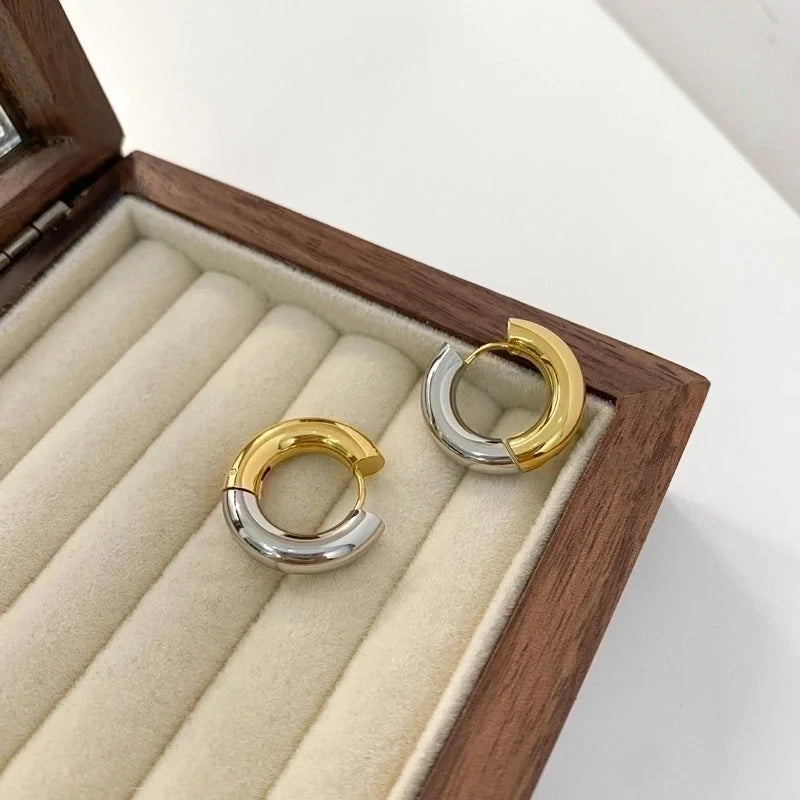 1 Pair Elegant Minimalist Color Block Plating Stainless Steel Hoop Earrings