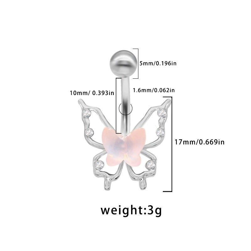 1 Piece Belly Rings Elegant Cute Tropical Butterfly 316L Stainless Steel Alloy Rhinestone Plating Inlay Acrylic White Gold Plated