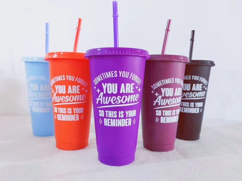 Amazon Popular Colorful Multi-color Single Layer 710m Large Capacity Pp Plastic Straw Cup Fashion Water Cup