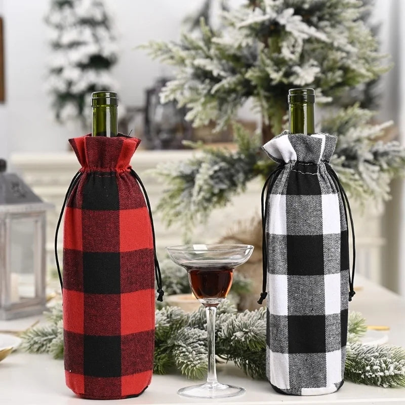 Christmas Decorations Red And Black Large Lattice Wine Bottle Cover