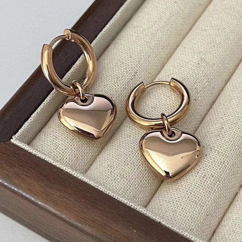 1 Pair Casual Minimalist Heart Shape Plating Titanium Steel 18K Gold Plated Drop Earrings