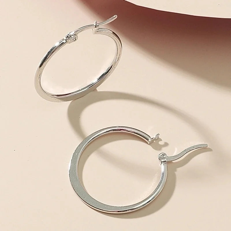 1 Pair Fashion Solid Color Plating Stainless Steel 14K Gold Plated Hoop Earrings