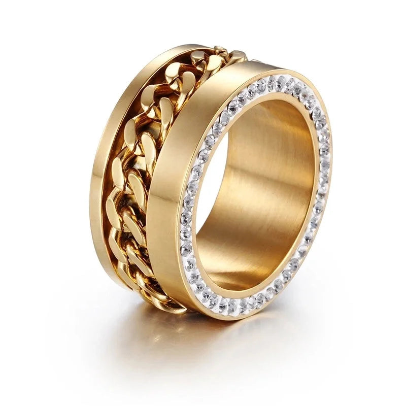 Fashion Geometric Titanium Steel Rhinestones 18K Gold Plated Plating Rings