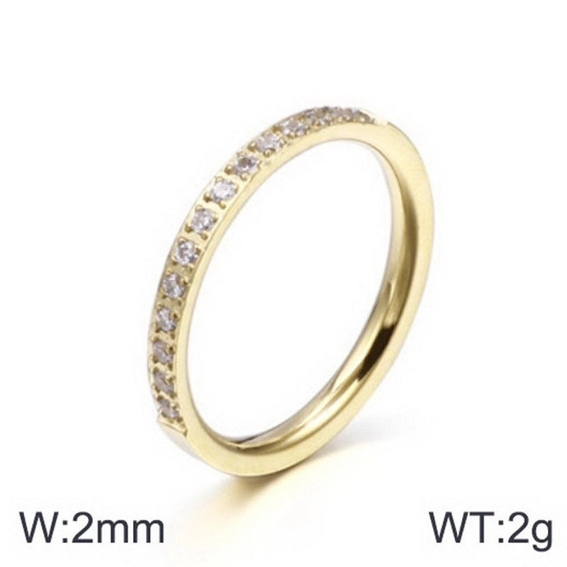 Minimalist Solid Color Titanium Steel Rhinestones 18K Gold Plated Inlay Rings