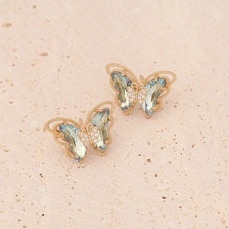 Fashion Butterfly Copper No Inlaid 18K Gold Plated Earrings Ear Studs