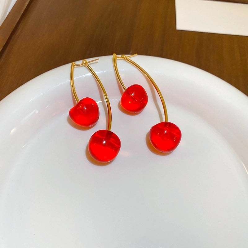 1 Pair Cute Sweet Cherry Resin Copper Drop Earrings