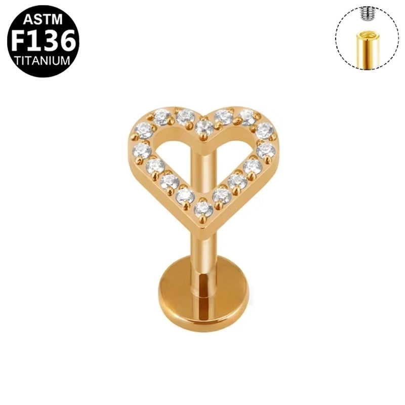 1 Piece Ear Cartilage Rings & Studs Elegant Heart Shape Pure Titanium Titanium Alloy Plating Zircon 14K Gold Plated White Gold Plated Lip Rings Ear Cartilage Rings & Studs