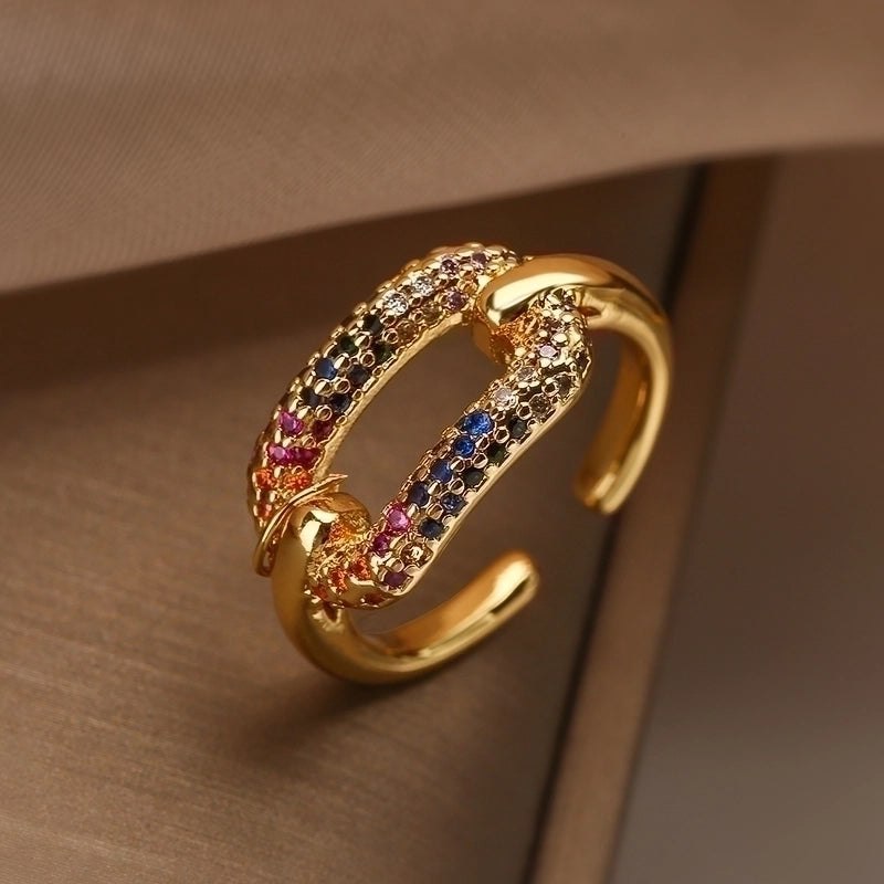 Minimalist Commute Geometric Copper Plating Inlay Zircon 18k Gold Plated Open Rings