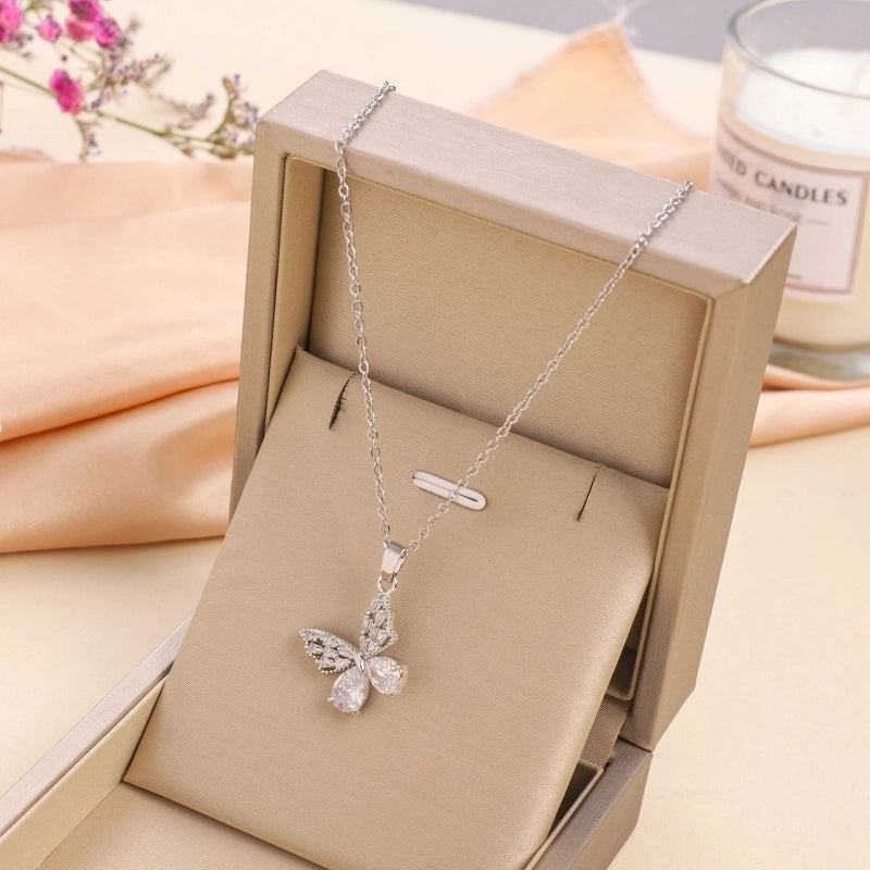 Minimalist Butterfly Titanium Steel Inlay Zircon Pendant Necklace 1 Piece