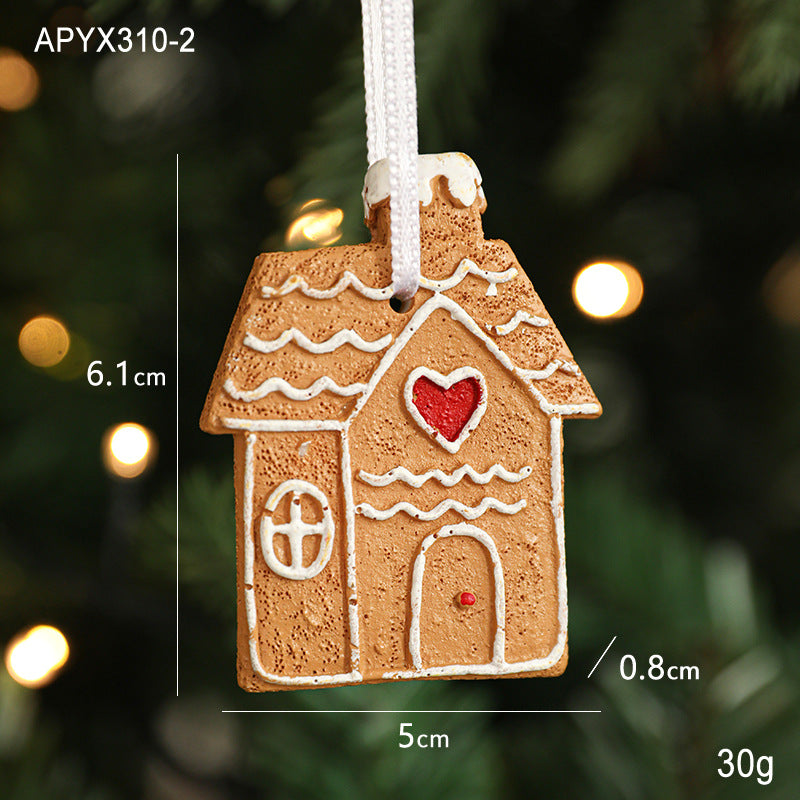 Resin Gingerbread Man Christmas Tree Pendant Heart Gingerbread House Diy Christmas Ornament Hanging Decoration Small Pendant