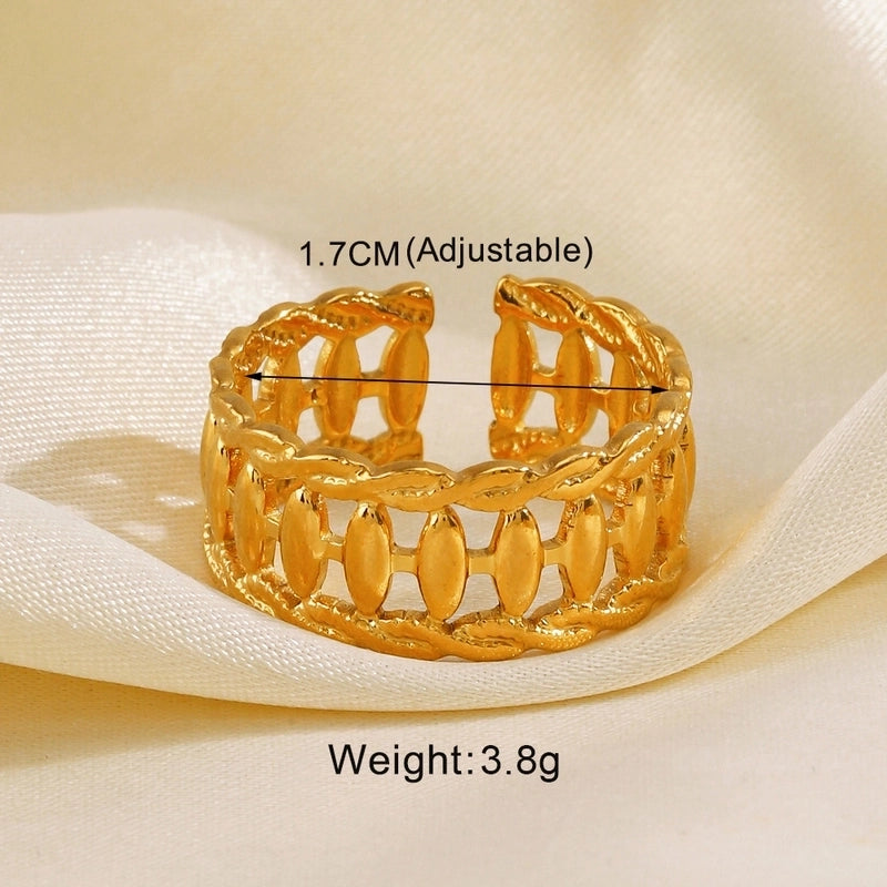 IG Style Leaves Solid Color Lines 304 Stainless Steel 18K Gold Plated Open Rings In Bulk