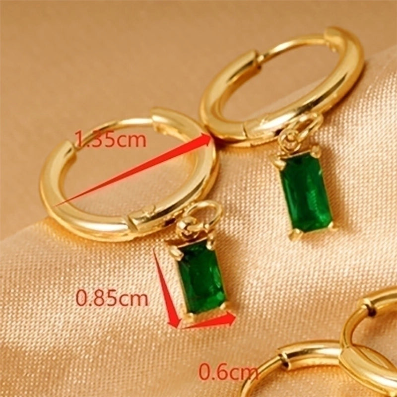 1 Pair Retro Geometric Inlay 316L Stainless Steel Zircon Dangling Earrings