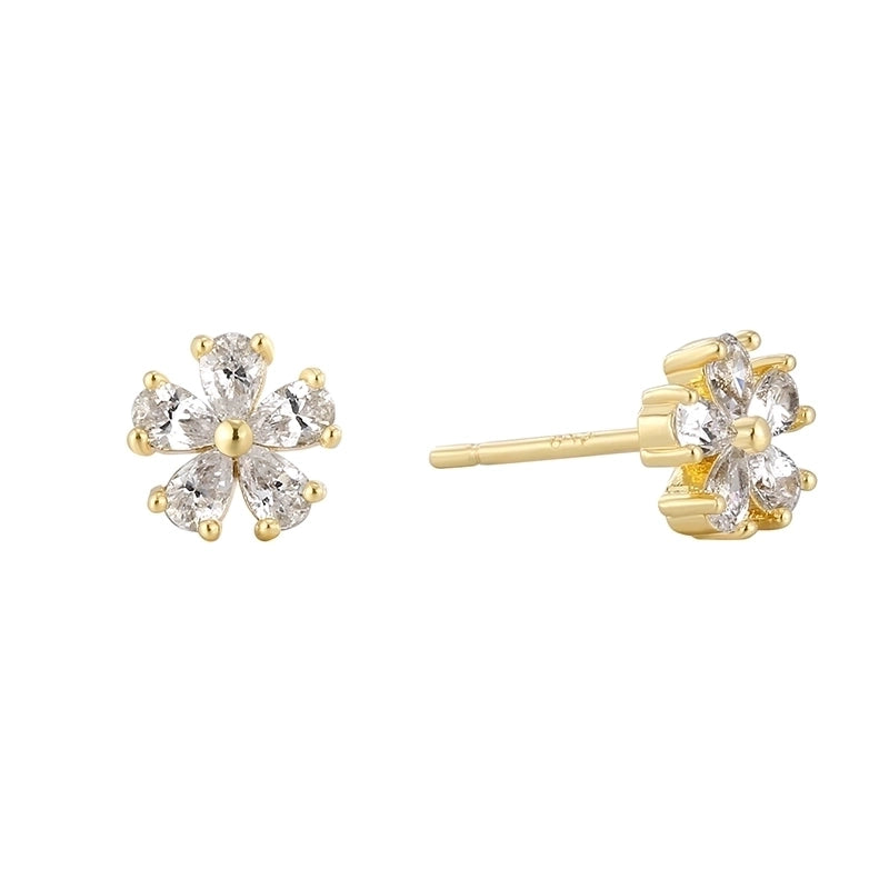 1 Pair Minimalist Flower Plating Inlay Copper Zircon 18k Gold Plated Ear Studs