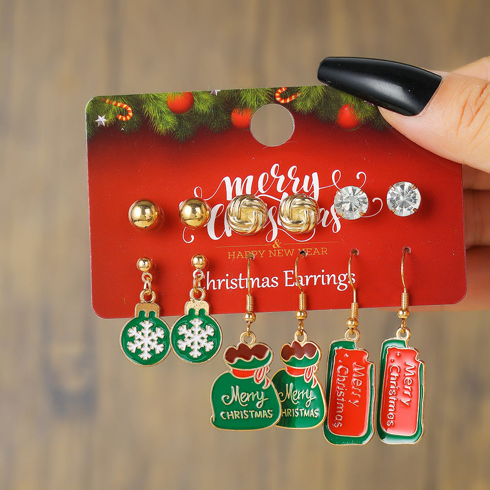 Christmas Earrings Red Bell Studs Candy Color Snowflake Studs Alloy Christmas Ear Accessories