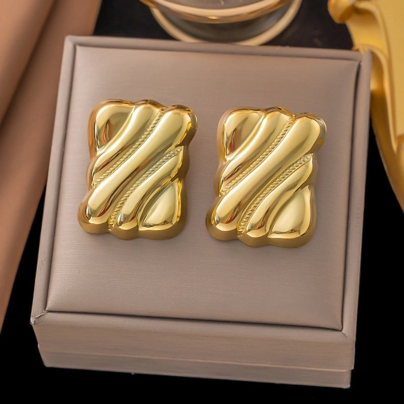 1 Pair Casual Minimalist Geometric Pleated Titanium Steel Ear Studs