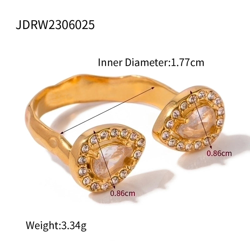 IG Style Grid Flower 304 Stainless Steel Zircon Asymmetrical Plating Inlay Open Rings