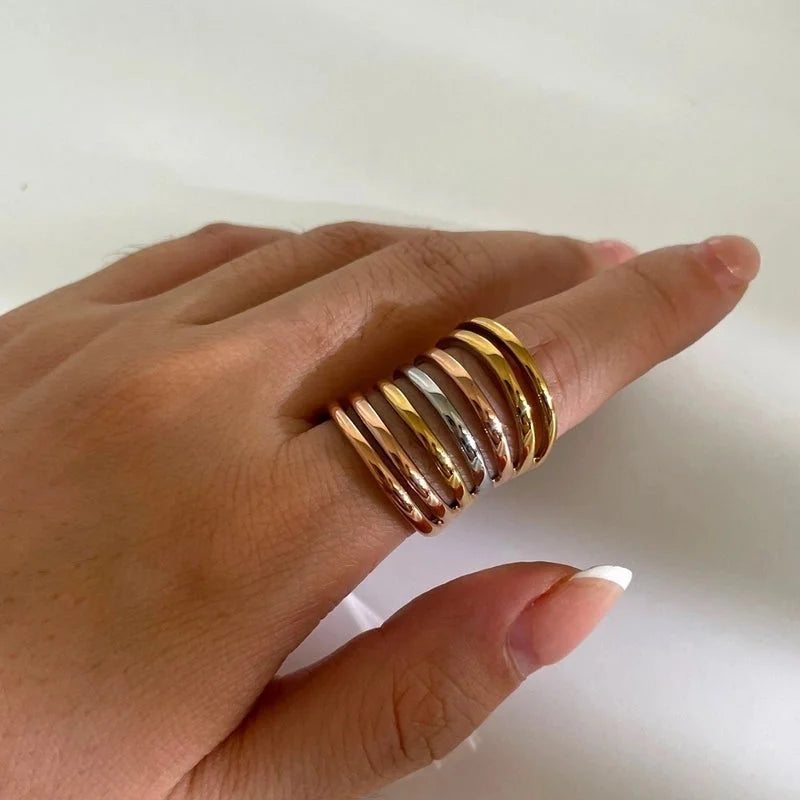 IG Style Modern Style Color Block 316L Stainless Steel 18K Gold Plated Plating Rings