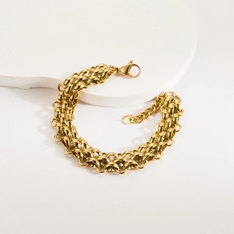 3 Pieces Elegant Vintage Style Heart Shape Lock 304 Stainless Steel Baroque Pearls 18K Gold Plated Bracelets In Bulk